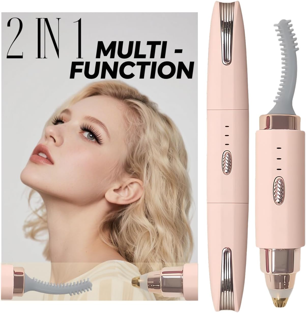 2025 Upgraded Heated Eyelash Curler - 2-in-1 USB Rechargeable Electric Eyelash Curler & Eyebrow Trimmer, Fast Heating in 6s, Anti-Burn Design, 24H Long-Lasting Effect, Gift for Women (Pink)