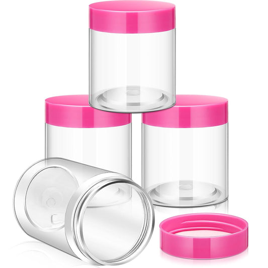 Patelai 4 Pieces Round Wide-mouth Leak Proof Plastic Container Jars with Lids for Travel Storage Makeup Beauty Products Face Creams Oils Salves Ointments DIY Making(4 Ounce,Pink)