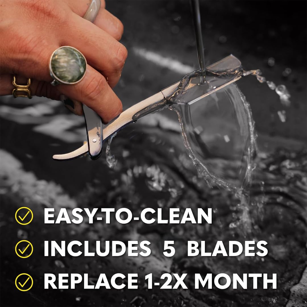 The Beard Club Straight Razor for Men - Navajas Para Barbero - Barber Straight Edge Razor Kit - Single Derby Blade Cutthroat With 5 Replaceable Stainless Steel Blades