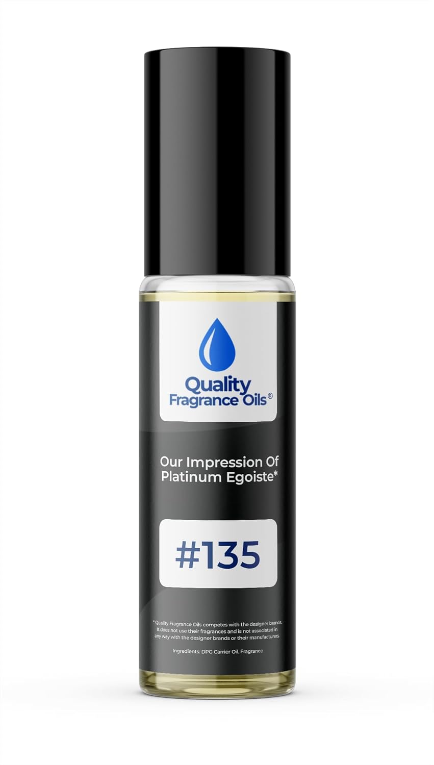 Quality Fragrance Oils' Platinum Egoiste for Men Impression #135 | Long-Lasting Perfume Oil, Alcohol-Free, Strong Scent, 10ml Roll-On | Affordable Alternative to Designer Fragrances