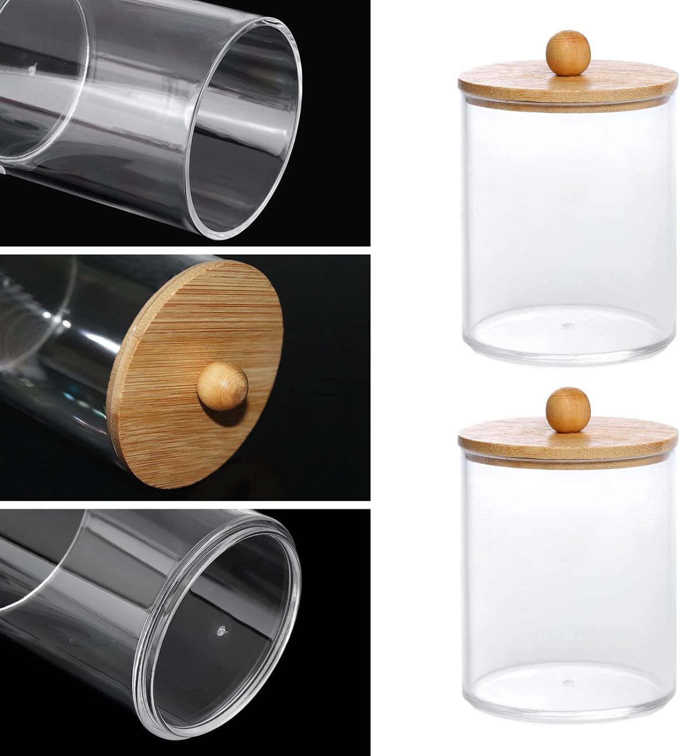 Tbestmax 10-Ounce Qtip Holder Bathroom Jars Canisters for Cotton Ball Swab Pad Storage Dispenzer, Bamboo Lid (2 Pack)