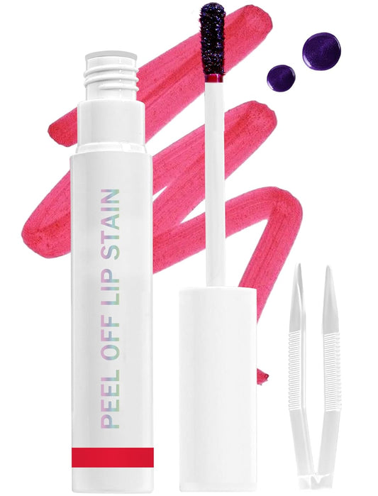 Lip Stain Peel Off, All Day Lip Liner Tint with Tweezer, Long Lasting Waterproof Transfer-Proof, Matte Lip Stains Makeup, Highly Pigmented Color, Cranberry