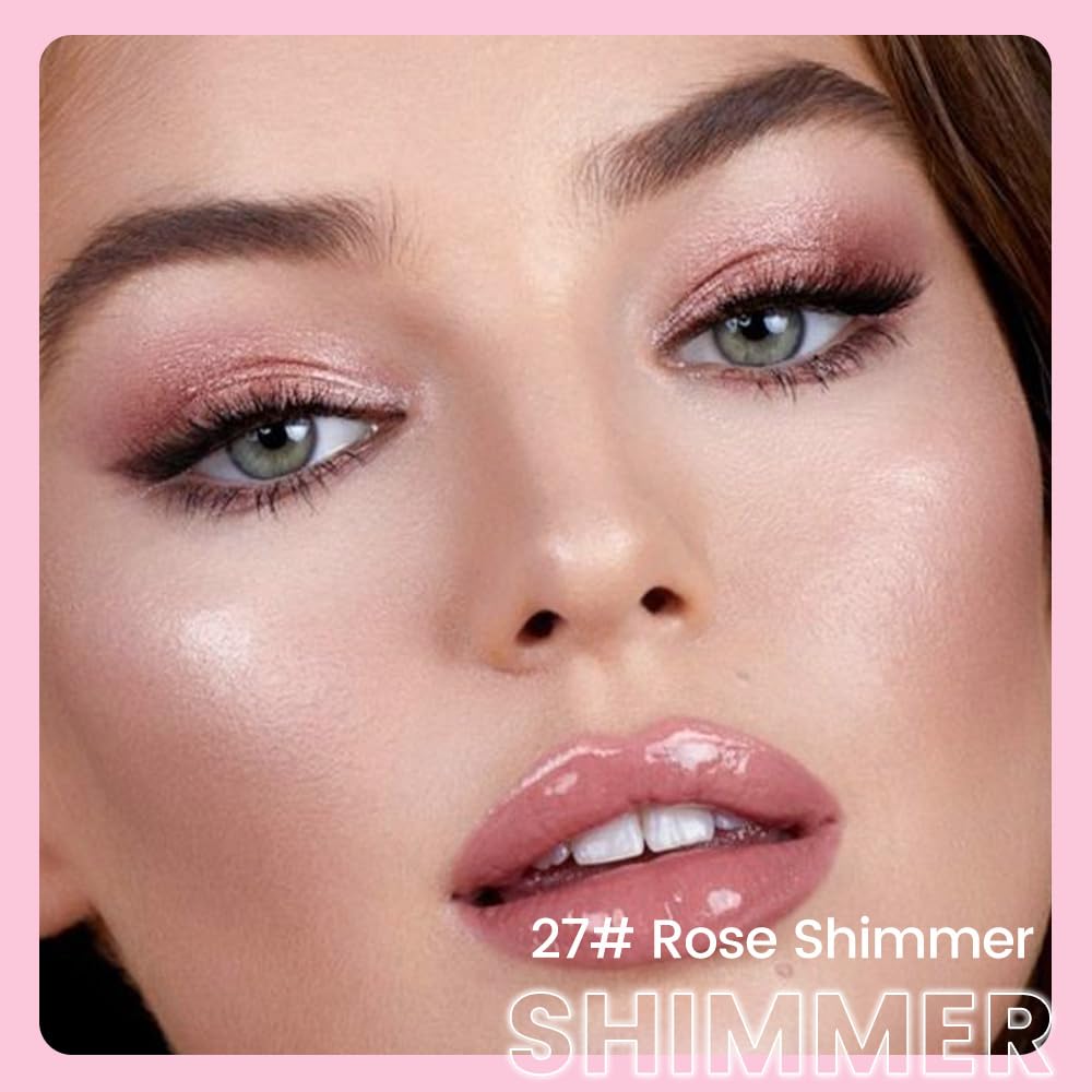 evpct 1Pcs Rose Shimmer Cream Eye Shadow Brightener Sticks for Eyes Waterproof Pigmented, Double Ended Cream Eyeshadow Stick Pencil Pen with Applicator, Eye Shadow Palette Highlighter Makeup 27