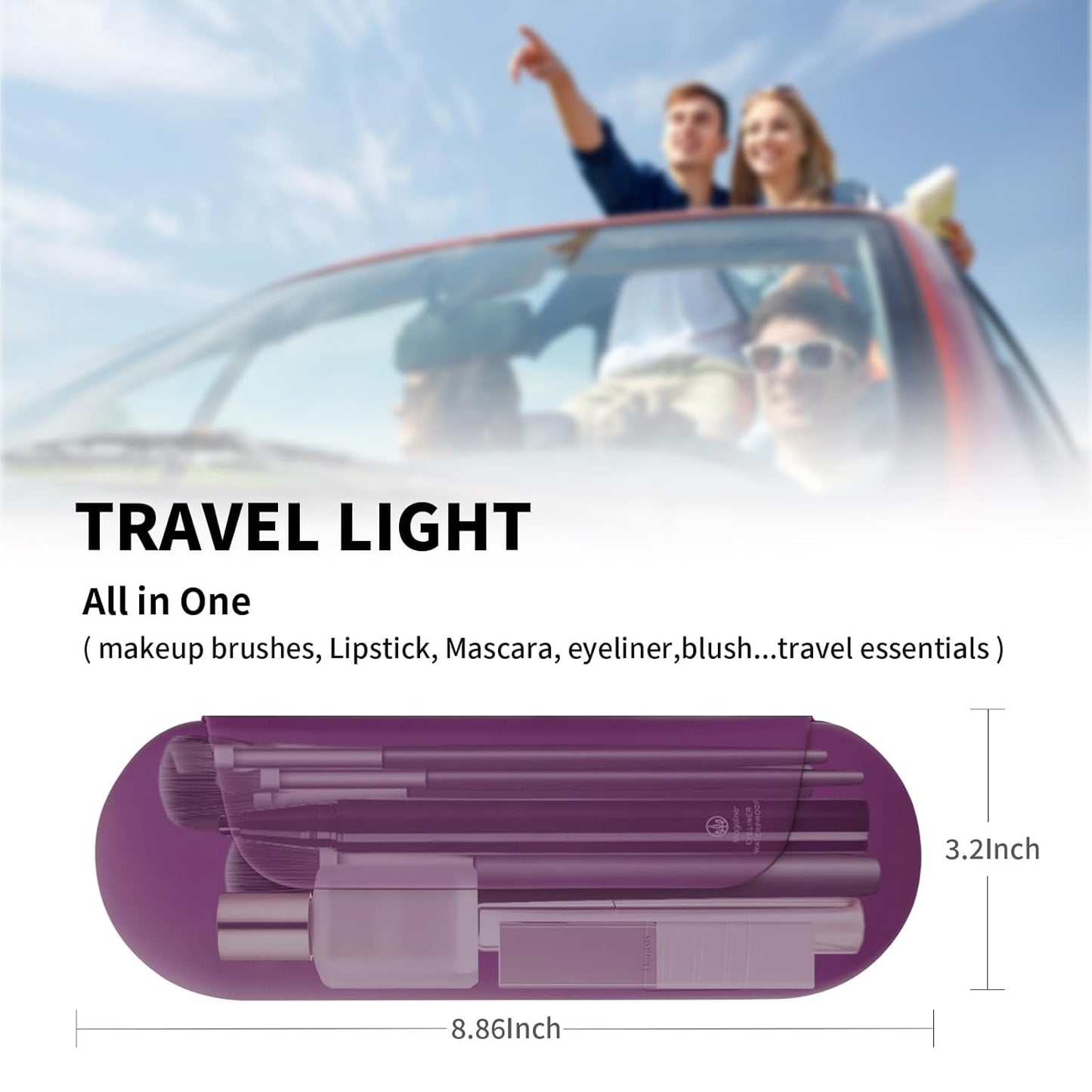 Silicone Makeup Brush Holder Travel Cosmetic Bag：Soft Portable Cosmetic Face Brushes Holder with Upgrade Anti-Fall Out Magnetic Closure, Large Travel Makeup Brush Case - Dark Pruple