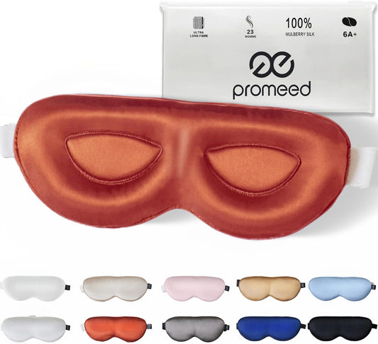 PROMEED Adjustable 23 Momme Mulberry Silk Sleep Mask, 3D Contoured No-Pressure Cup Eye Mask for Sleeping, Super Soft Breathable Blindfold, Perfect Blocks Light for Sleeping (Dusk)