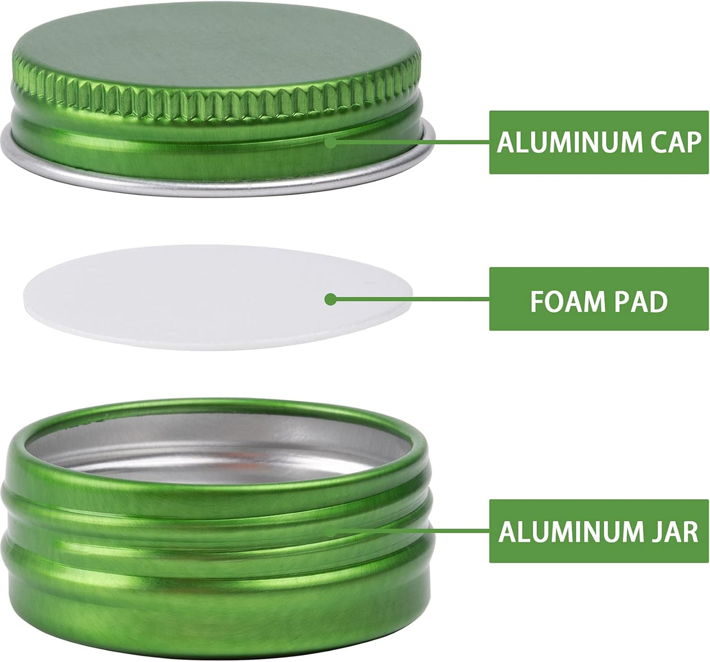 0.5 oz Screw Top Aluminum Tin Jar with Screw Lid and Blank Labels (Green - Pack of 32)