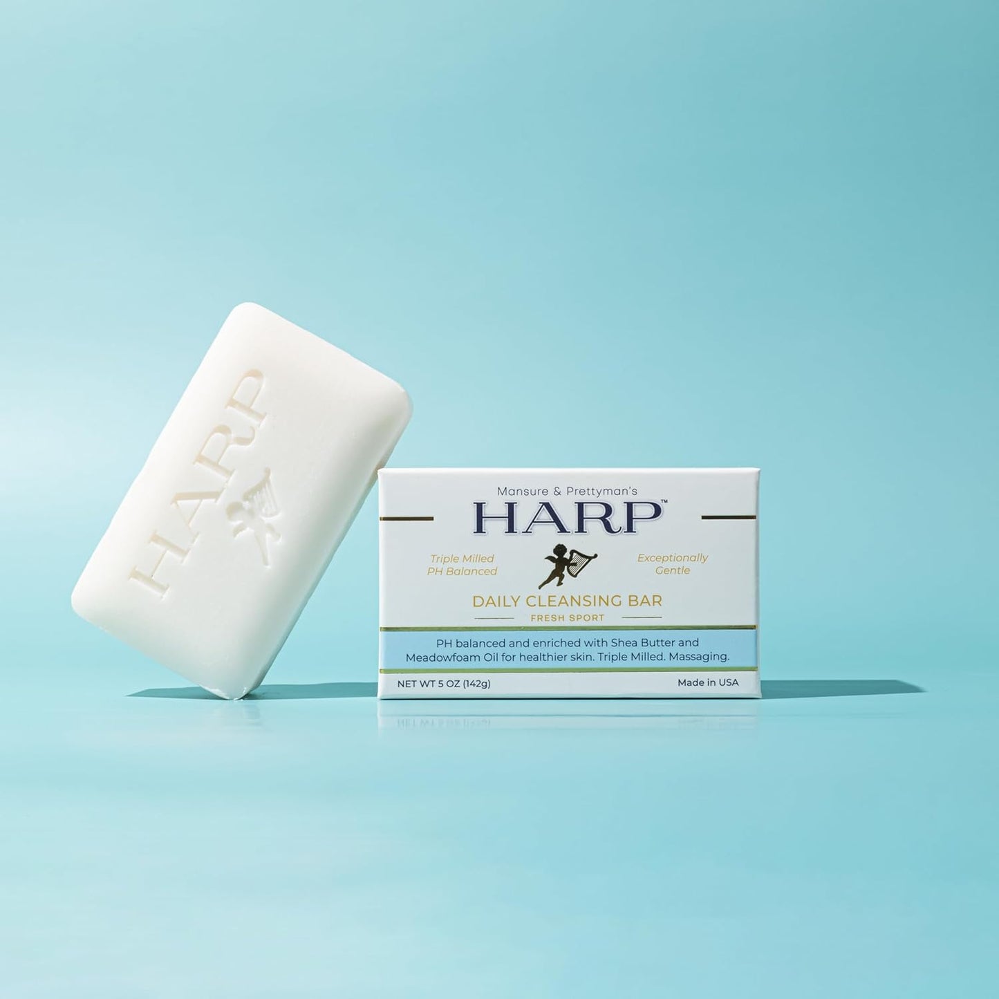 HARP pH-Balanced (5.0-6.0) Body Wash Bar. ZERO saponified oils. Protects Moisture Barrier. Gentle for Sensitive/Dry skin. + Shea Butter/Borage Oil. Non-Comedogenic. FRESH SPORT Fragrance. 5oz