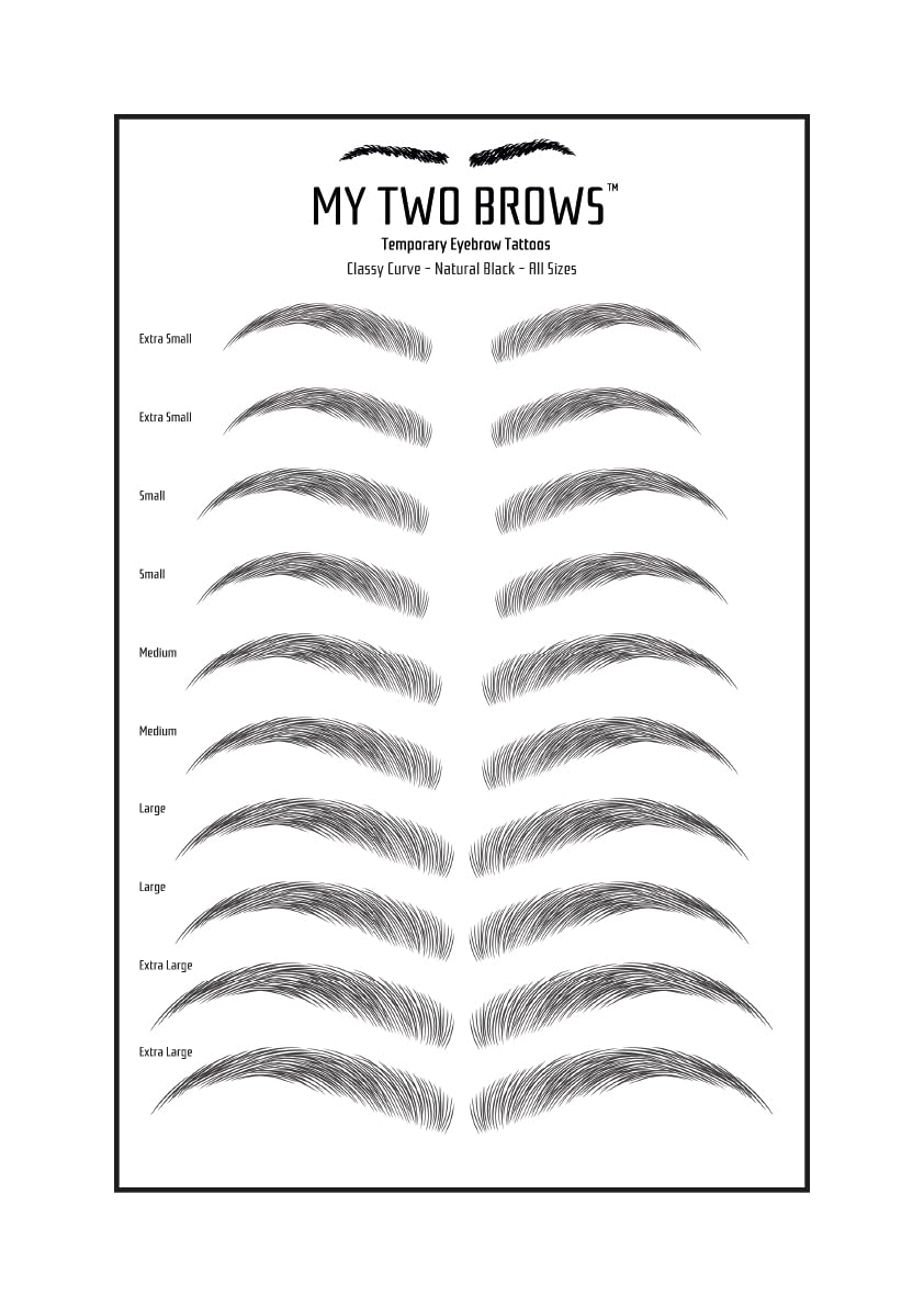(10 pairs) Natural Black Temporary Eyebrow Tattoo - Small Size - Waterproof & Smudgeproof - Classy Curve Style Eyebrow Stickers - Sheet Lasts up to 30 Days - Won't Work on Existing Brows