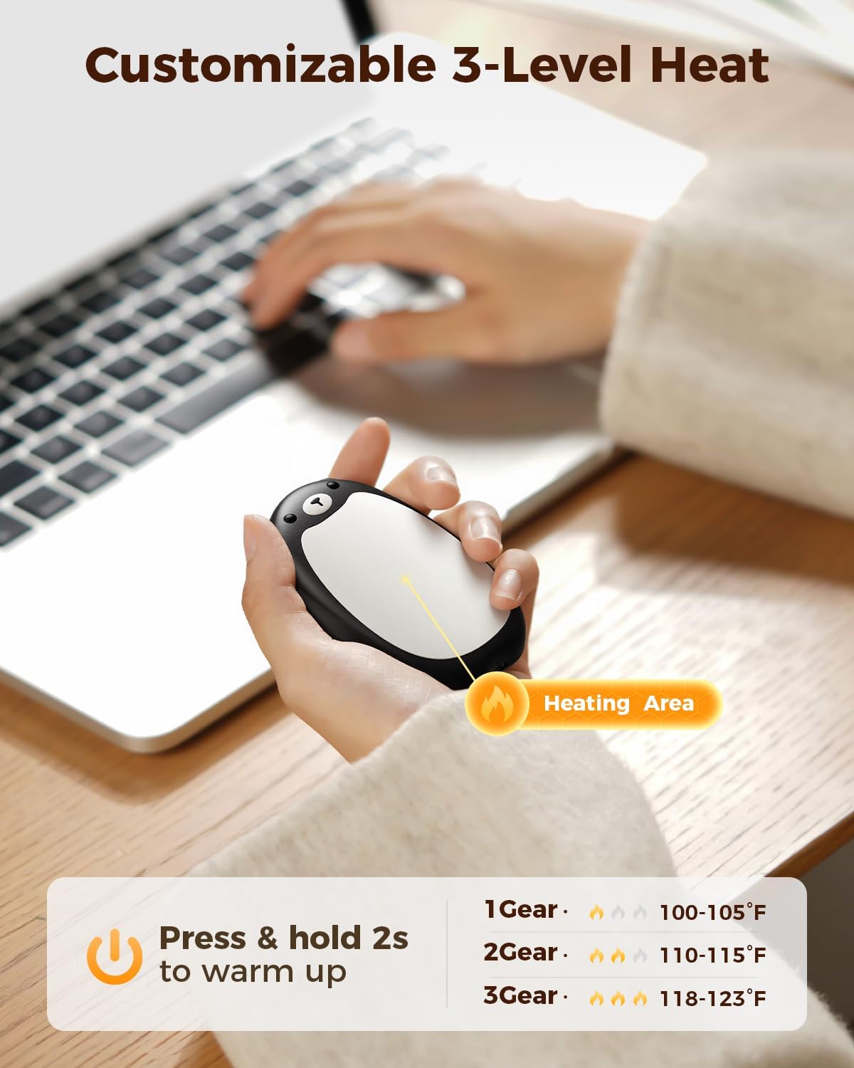 SWEETFULL Hand Warmers Rechargeable – Cute Bear, 2 Pack Magnetic Hot Hands, Reusable Electric Pocket Heater, Great Gift for Daughter, Kids, Wife, or Bestie, Portable for Outdoor & Camping