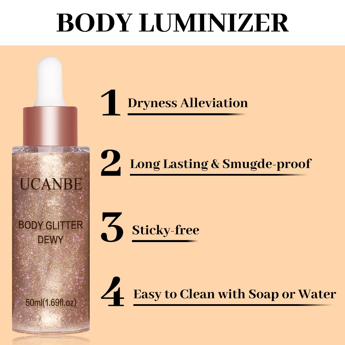 UCANBE Hydrating Body Glitter Dewy Highlighter Makeup Luminizer Drops Body Shimmer Liquid Face Glow Sparkles for Women Gifts (Rose Gold - 03)