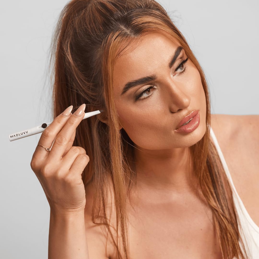 MADLUVV Exacto Brow Pencil for Flawless, Long Lasting, Realistic Brows with Dual-Ended Design Featuring Retractable Blade Tip for Precise Hair Like Detail and Blending Brush - Auburn