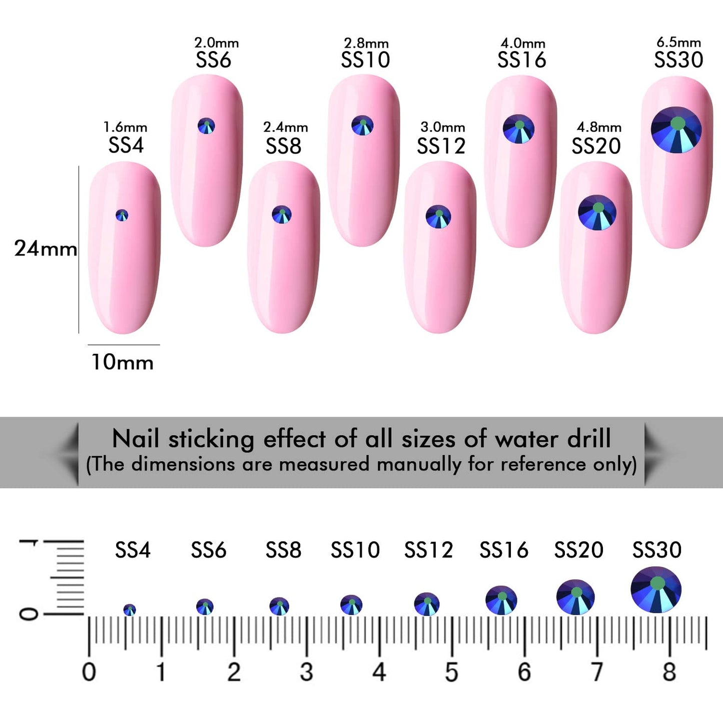 1440Pcs Jet Ab Crystal Rhinestones,Glass Flatback Rhinestones Small Gemstones for Nail Face Makeup Art Crafts Clothes Decoration -(SS8,2.4mm,Jet Ab)