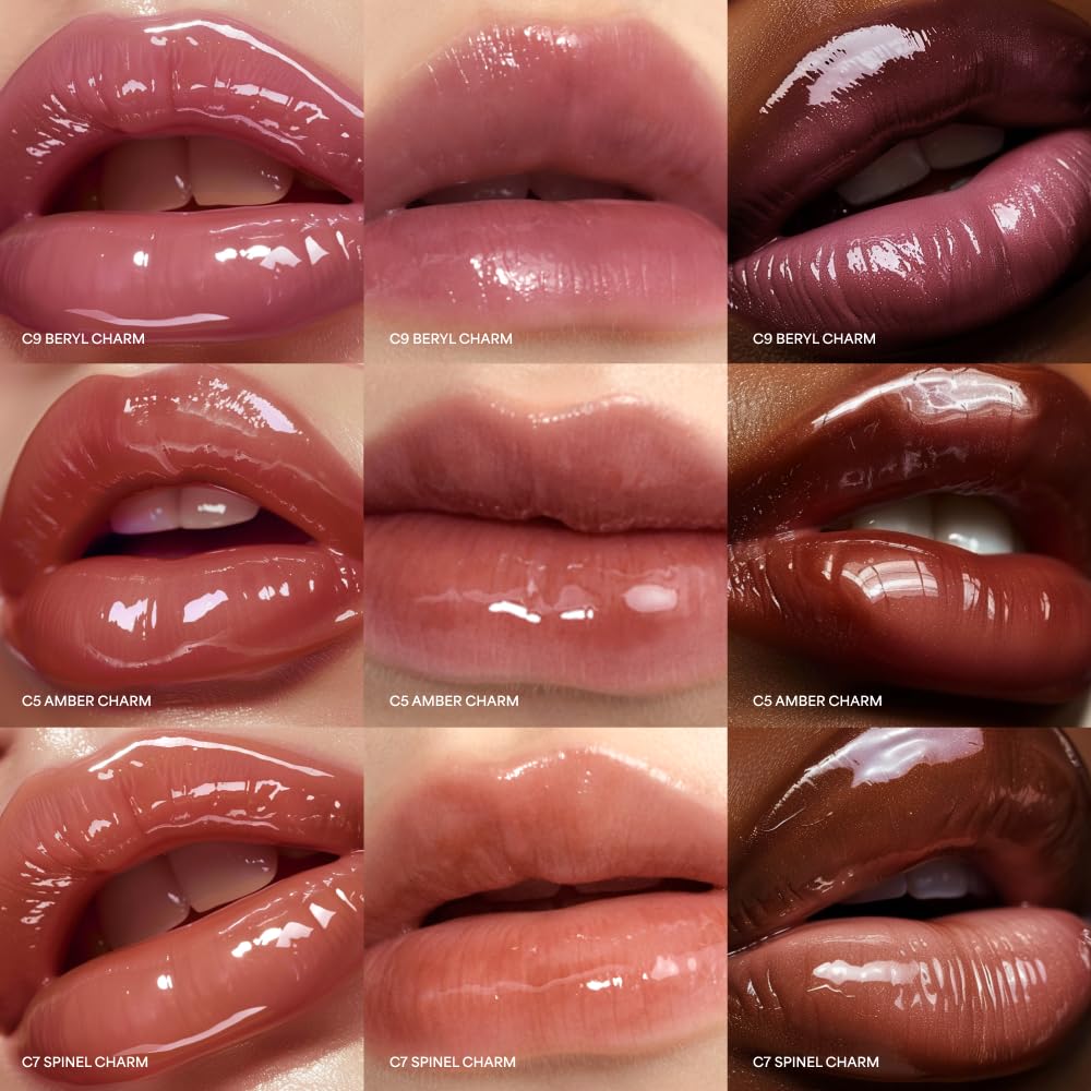 ENTROPY Makeup 2-in-1 Charm Shiny Glowy Lip & Cheek Gloss Tint Keychain, High Pigment Glossy Lip Color & Plumping Gloss, C5 Amber Charm