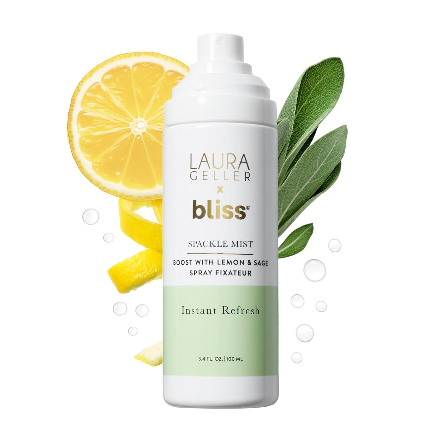 LAURA GELLER NEW YORK x Bliss Spackle Mist Boost with Lemon & Sage - Long-Lasting Dewy Skin Makeup Setting Spray - Brighten and Soothe Dull Skin