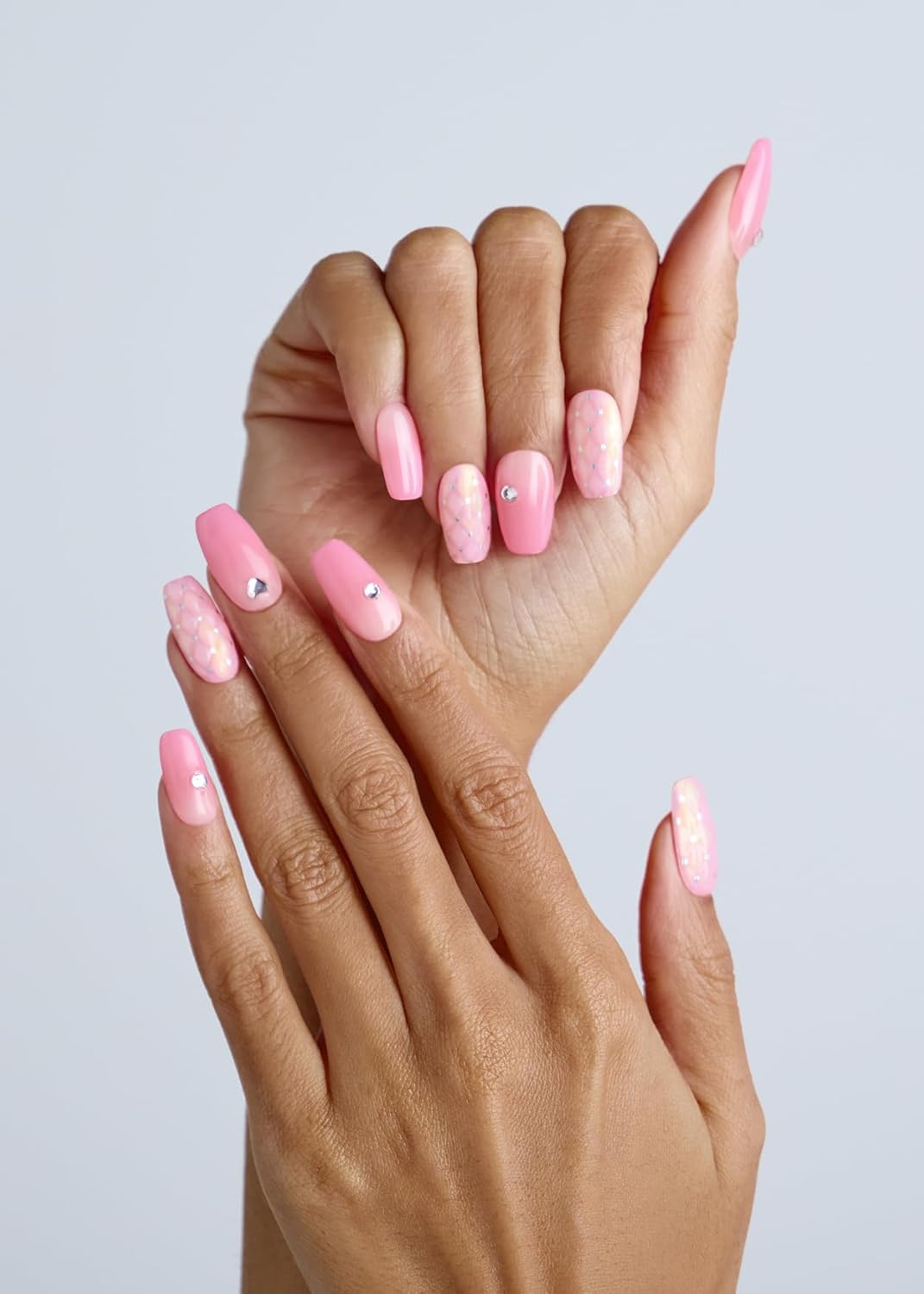 ohora Semi Cured Gel Nail Strips (N Quilting Pink) - Pink, Works with Any UV/LED Lamps, Salon-Quality, Long Lasting, Easy to Apply & Remove - Includes 2 Prep Pads, Nail File & Wooden Stick