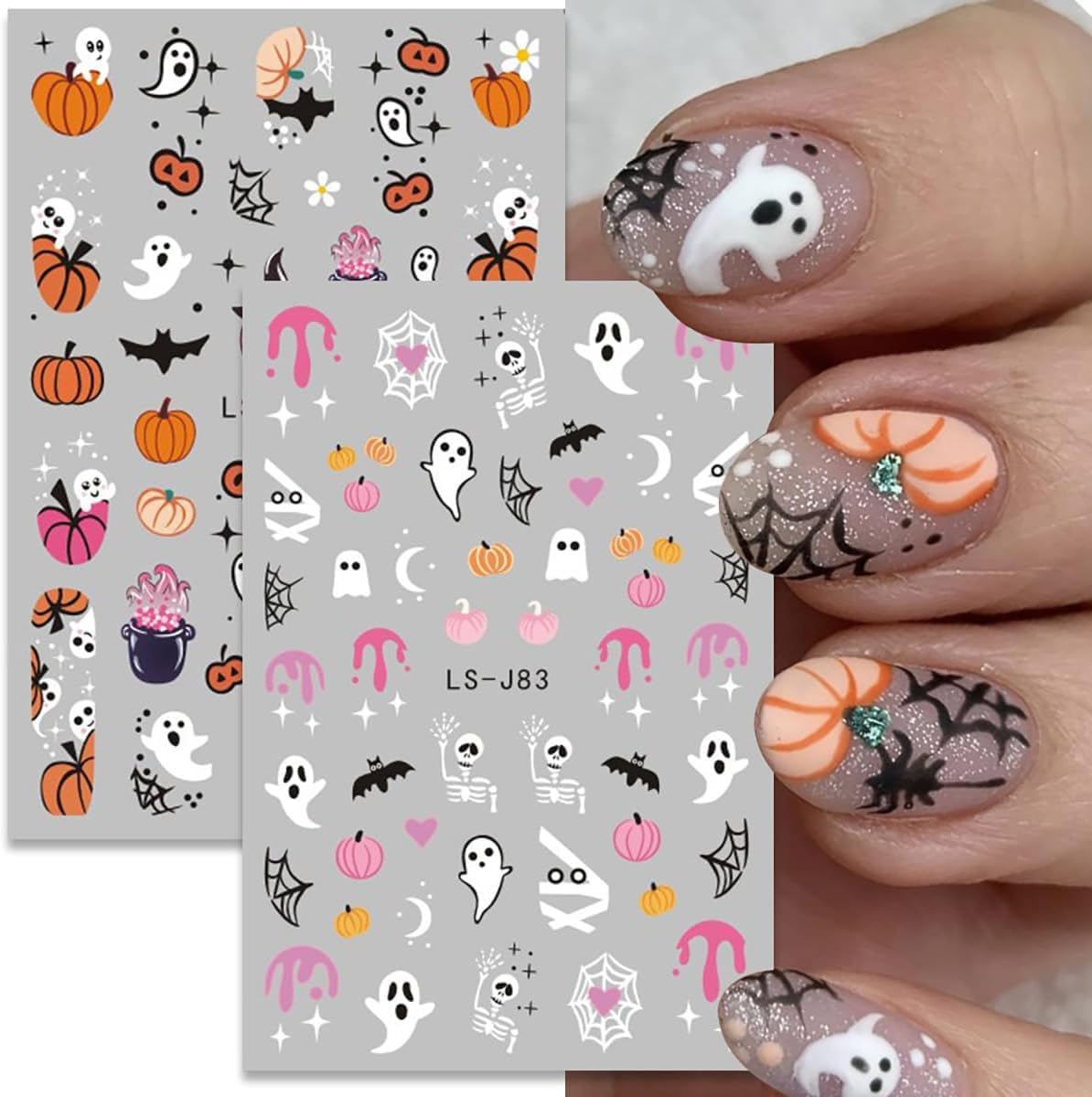 12 Sheets Halloween Nail Art Stickers Pumpkin Nail Decals Black Cat Nail Stickers Self Adhesive Bat Spider Web Snake Nail Art Supplies for Women Girls DIY Manicure Nail Art Decorations