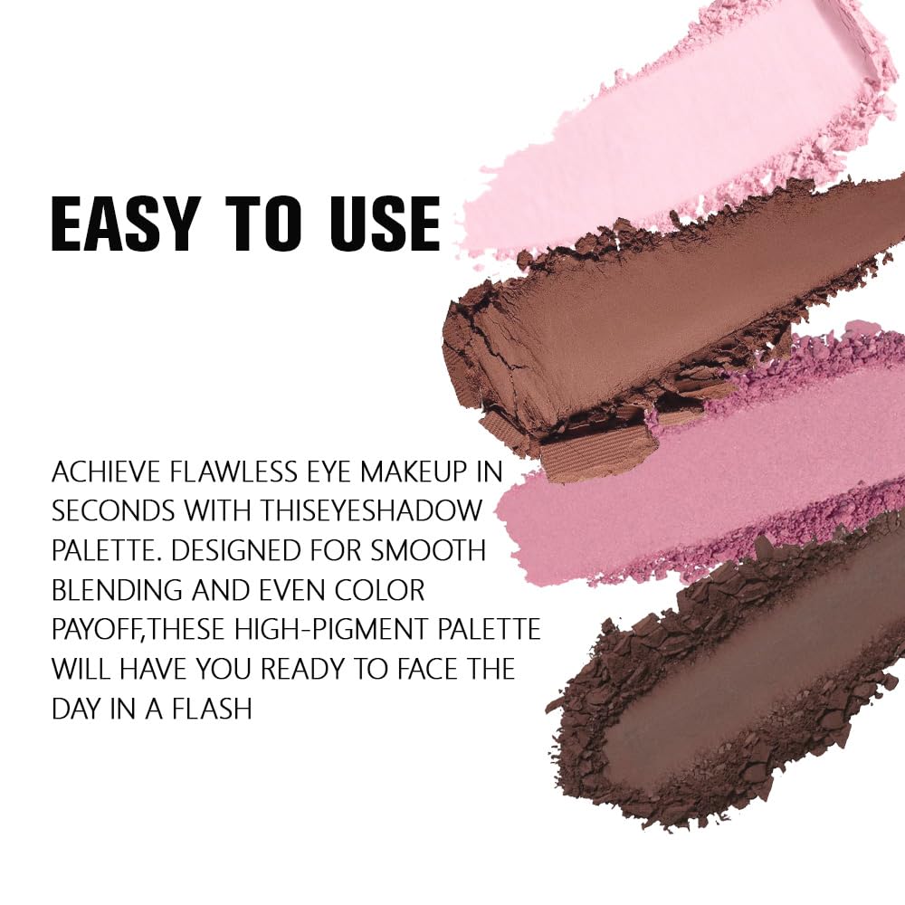 Powder Eyeshadow Quad, Rose Pink Chocolate Brown Shimmer Eye Shadow Palette Makeup, Neutral Vegan Matte Quads Eye Shadow Palette for Older Women Pigmented Waterproof, paleta de sombras de ojos