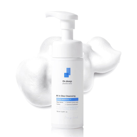 Dr.Deep All in One Cleansing - Korean Foaming Facial Cleanser for Bumpy Skin & Blackheads, Makeup Removing Cleanser & Gentle Face Wash for All Skin Types - 5.07 fl. oz
