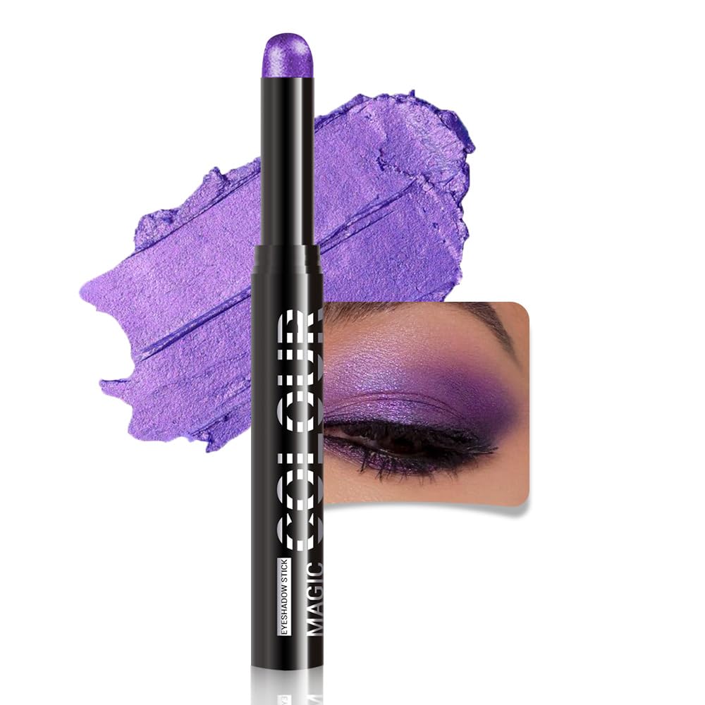 Purple Shimmer Cream Eye Shadow Stick Makeup for Women, Purple Shimmer Matte Eye Shadow Brightener Stick for Eyes, Long-lasting Waterproof Eyeshadow Pencil Applicator Blendable for Eye Highlight 23