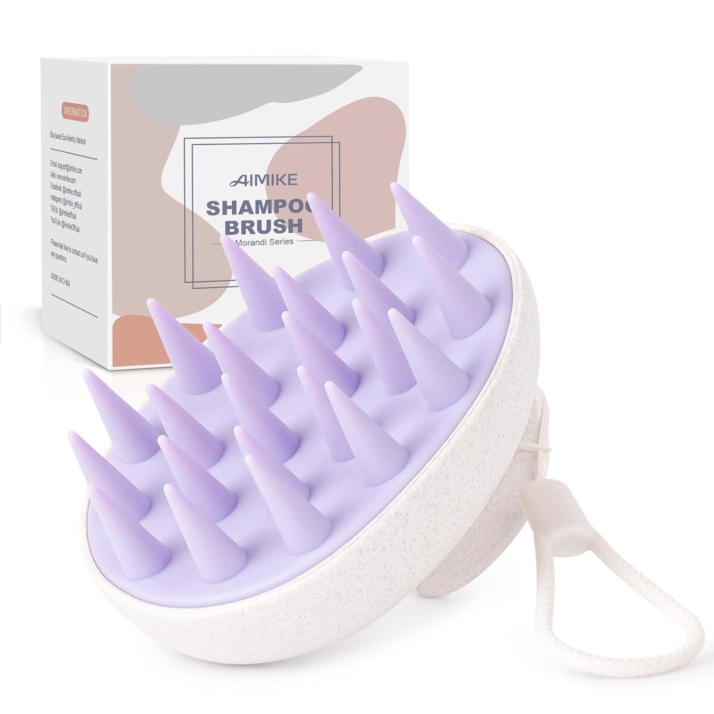 AIMIKE Silicone Bristle Shampoo Brush - Scalp Exfoliator for Hair Washing, Dandruff Removal, Growth Stimulation & Wet/Dry Usage