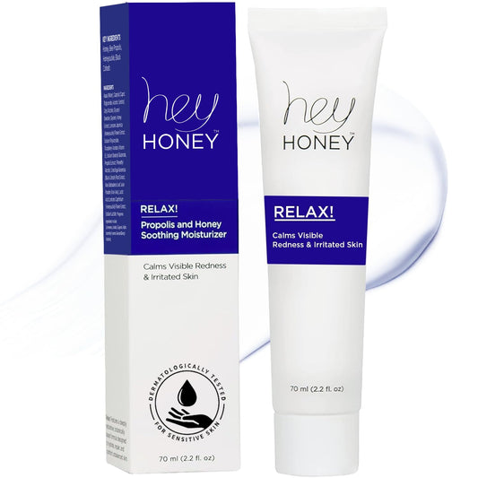 Hey Honey Skincare Relax, Instant Rosacea Treatment & Face Redness Relief - Dermatologically Tested Calming Moisturizer for Sensitive Skin Oil- Free with Honey & Propolis Anti-Aging Benefits | 2.2 Oz