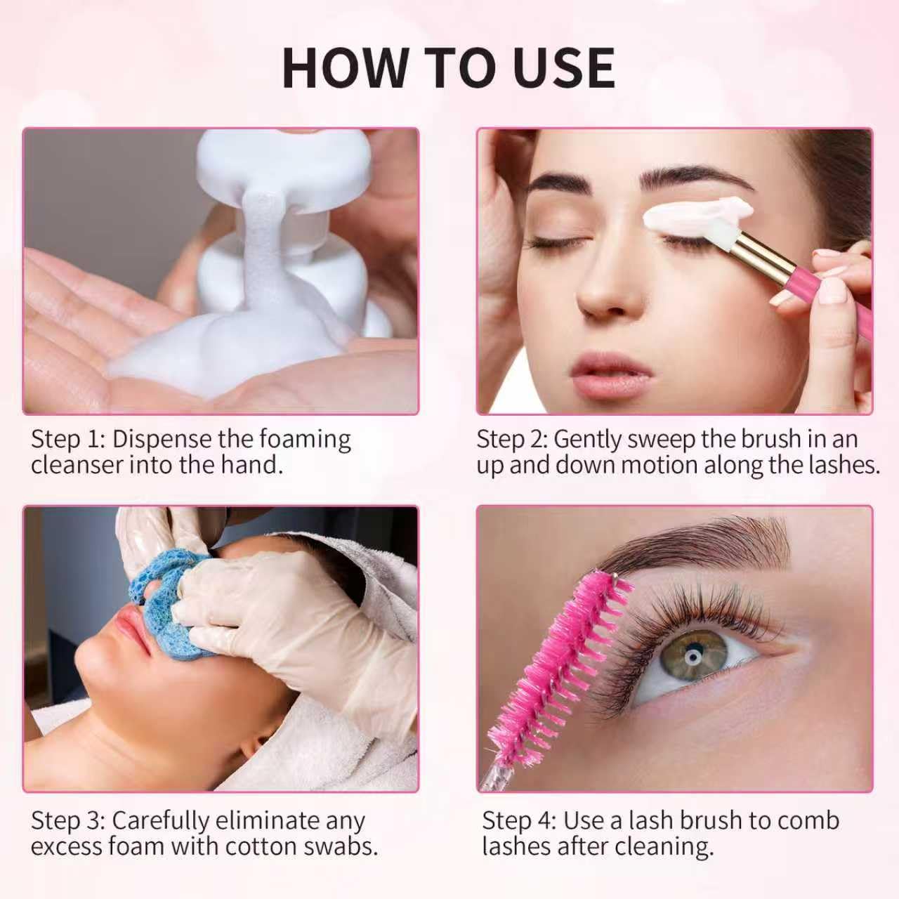 50 Pcs Lash Shampoo Bottle Brushes Set 10 Empty Foam Pump Dispensers 10 Label Stickers 10 Mascara Wands Tubes 10 Cleansing Brush 10 Bag for Eyelash Extensions Aftercare(Rose Red)