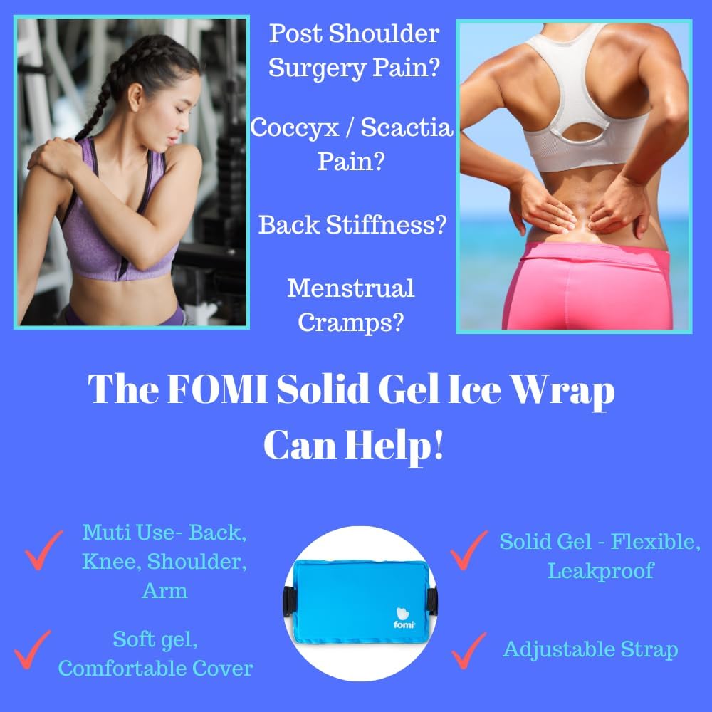 Premium Hot Cold Solid Gel Ice Pack by FOMI Care | Cool Compress for Lower Back, Shoulder, Knee, Stomach | Coccyx, Sciatica, Tailbone Pain Relief | Flexible, Reusable Heating Pad | Adjustable