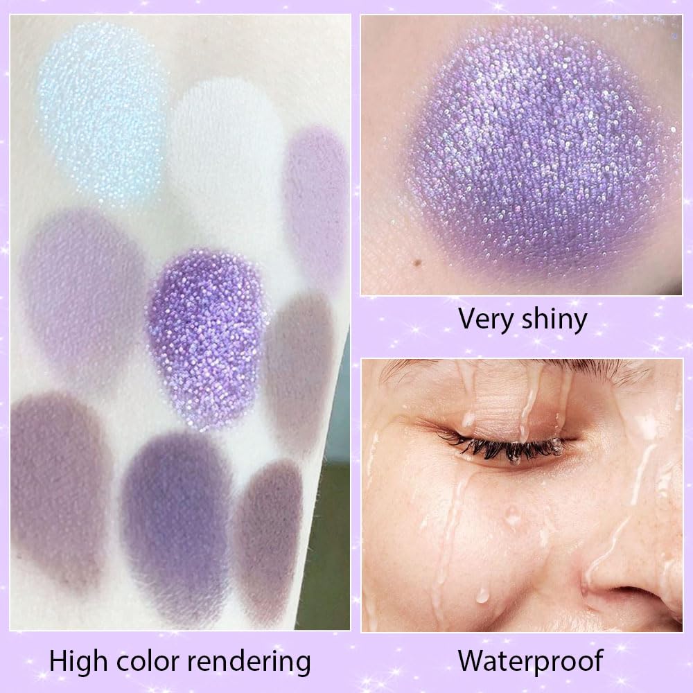Purple Eyeshadow Palette for Eye Makeup,High Pigmented Silver White Tan Grape Brown Color Light Violet Eye Shadow Primers, Matte Shimmer Powder Palet de sombras de ojos