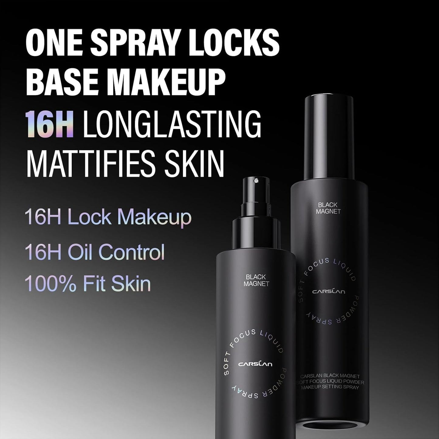 Black Magnet Liquid Powder Makeup Setting Spray, 16H Longlasting Oil Control Lock Face Makeup, Smudgeproof, Waterproof Finishing Spray, 100ml/3.4 Fl Oz