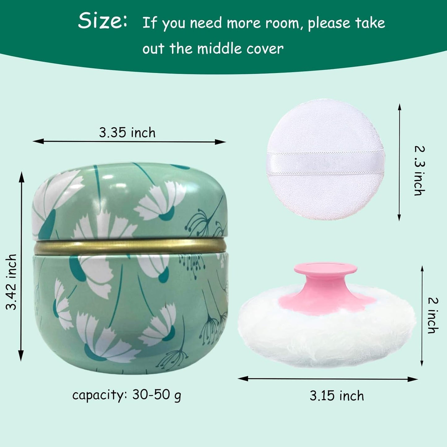 Body Powder Puff and Container for Dusting Powder, Women Powder Puff and Powder Case for Bath and Travel (Dandelion)