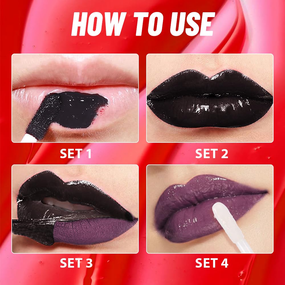 Lip Stain Peel Off Lip Gloss oil Dual-Ended Combo, Deep Berry Lips Liner Stain Peel Off Tattoo, Long Lasting & Waterproof, Transfer-Proof Lip Tint Stain with Lip oil for All Skin Type 08#