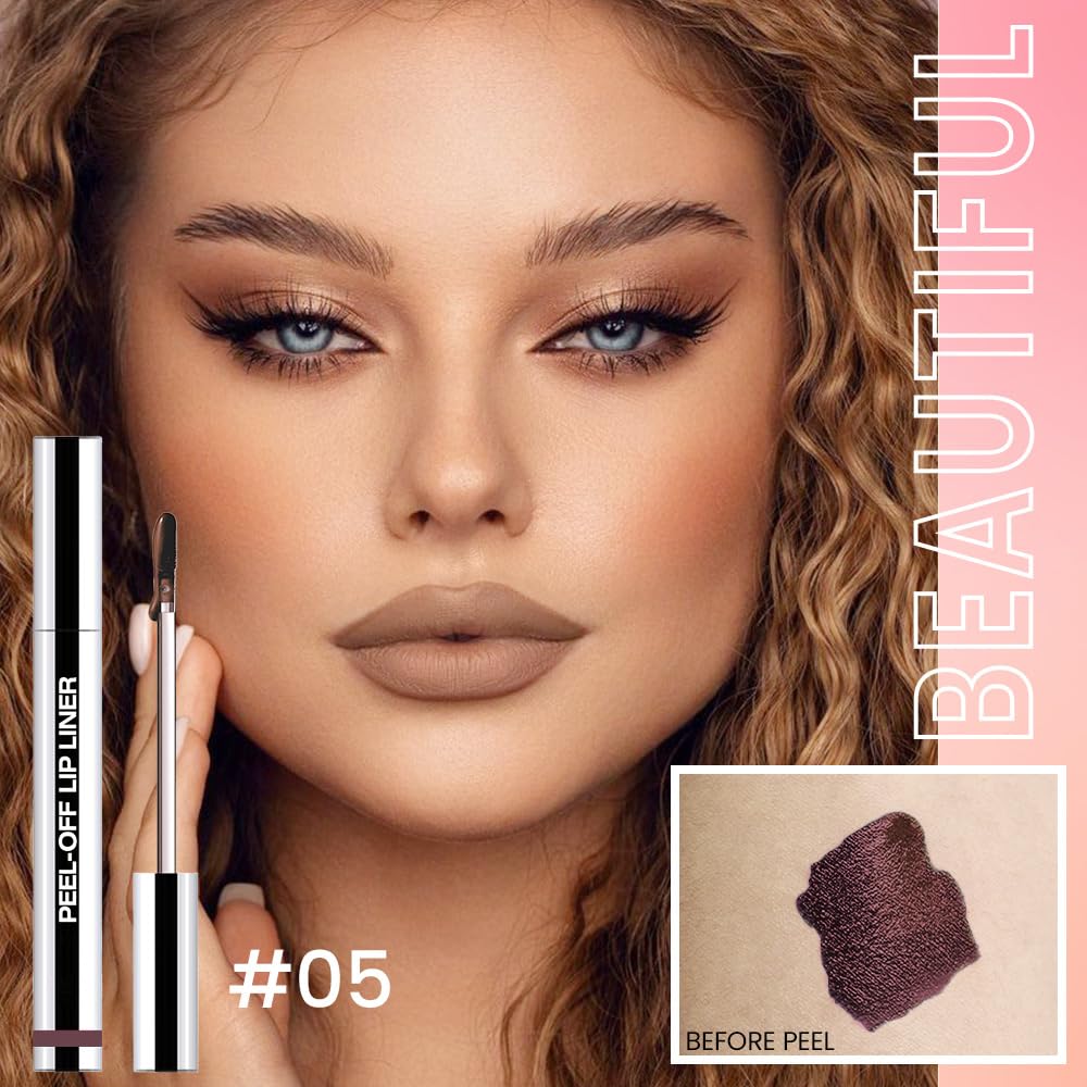 Matte Lip Gloss Stain-Peel Off Lip Liner Tattoo, Dark Brown Lip Tint，Long Lasting Peel Off Lip Stain, Waterproof Transfer-proof Lip Mask Lip Liner Peel Off Lip Gloss,Stayn Lip Makeup. #05