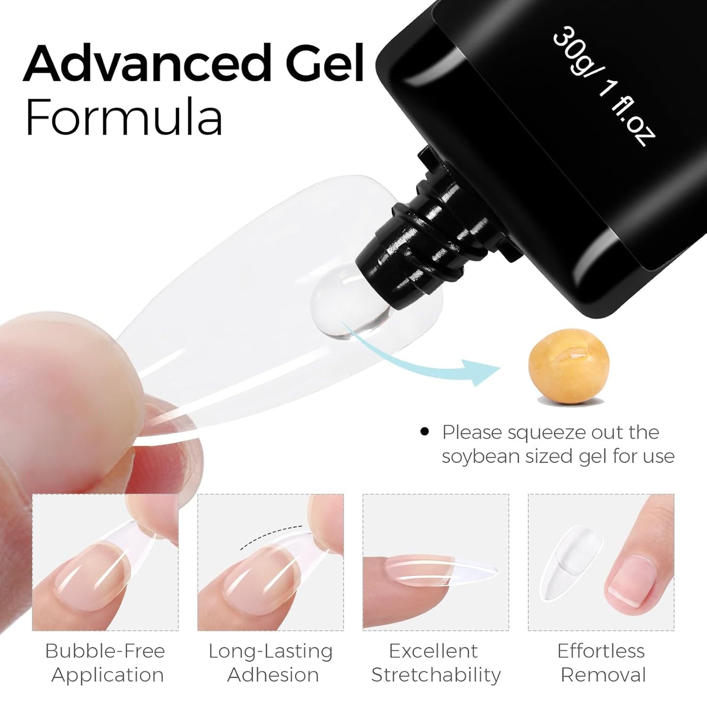 TOMICCA 4 in 1 Nail Glue for Press Ons 30g Gel Nail Glue Strong for Acrylic Nails Lamp Curing Needed UV