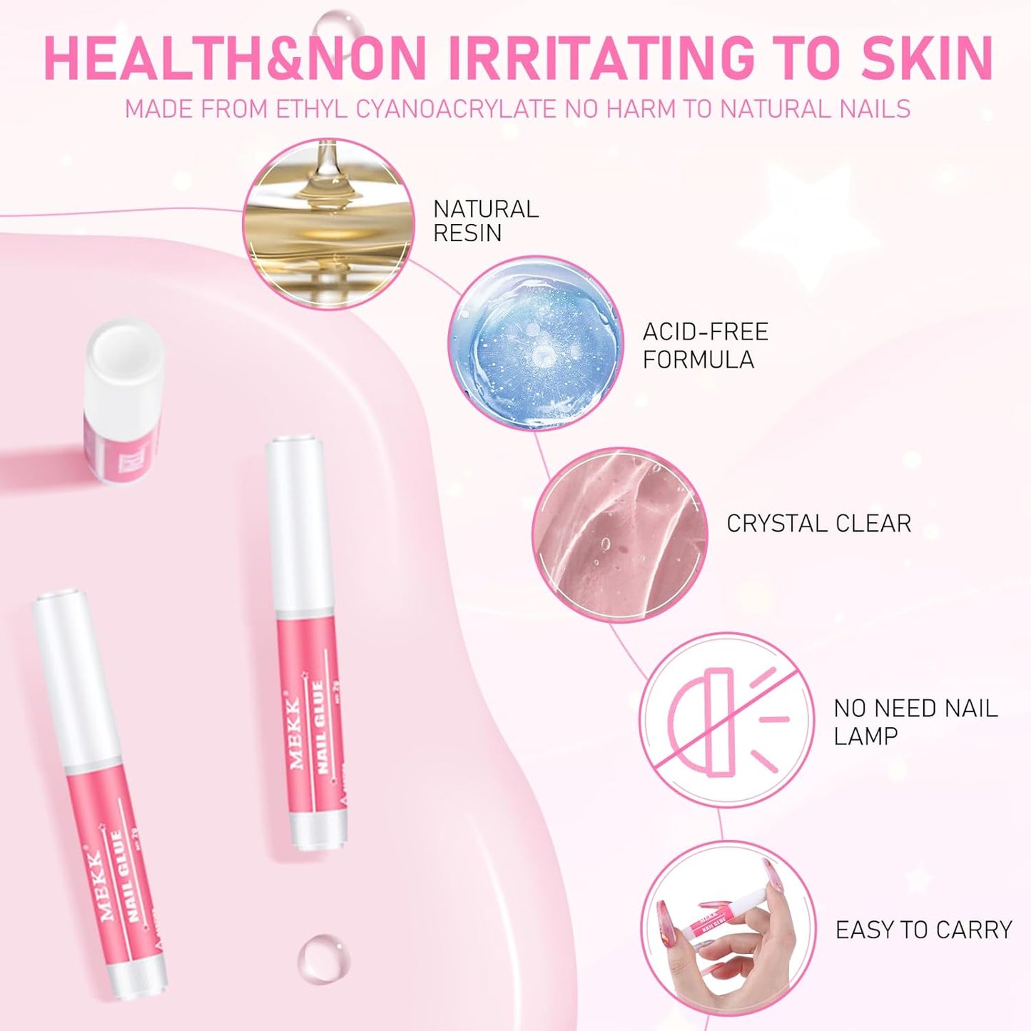 MEKK Nail Glue,Super Strong & Long-Lasting Nail Glue for Acrylic Nails,Press Ons & Nails Tips,Professional Adhesive for Nail Art Supplies,0.07OZ/PCS (24PCS)