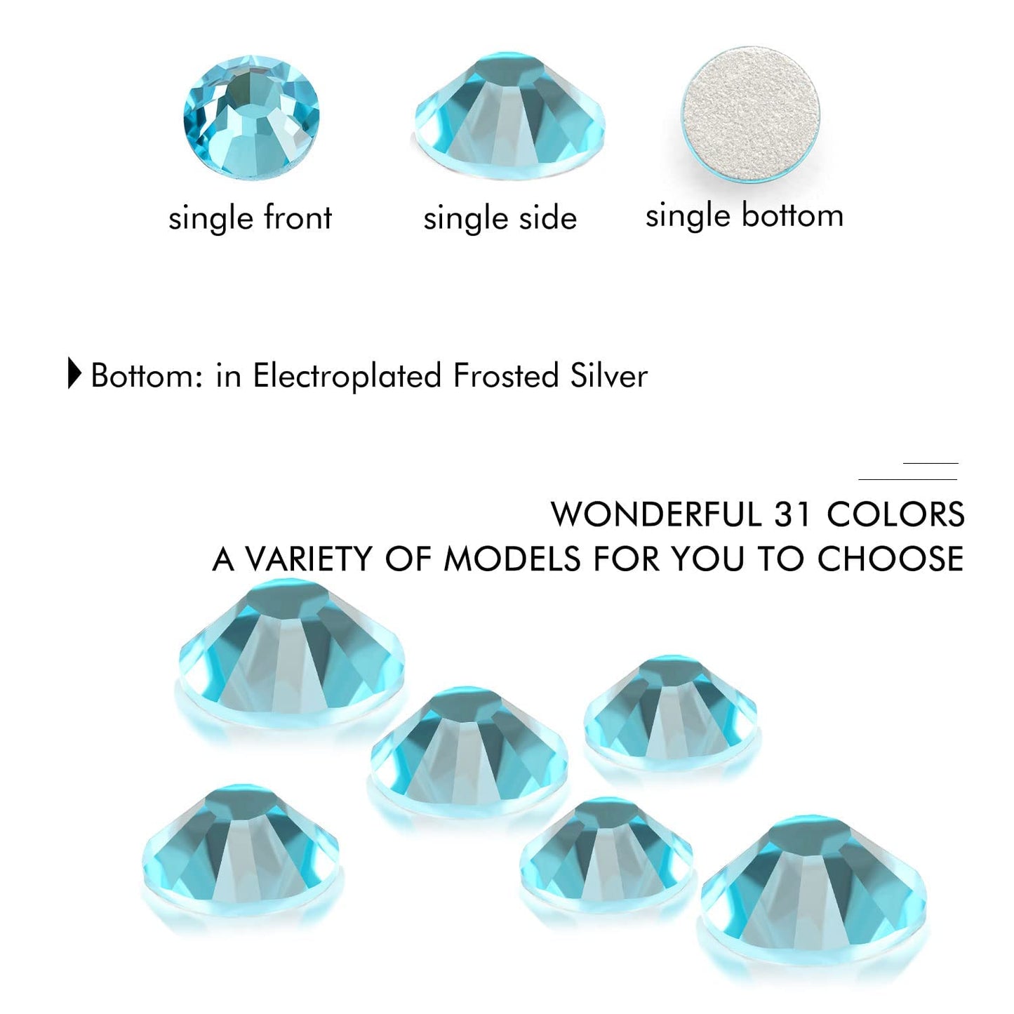 3000Pcs Aquamarine Crystal Rhinestones,Glass Flatback Rhinestones Mini Gemstones for Nail Face Makeup Art Crafts Clothes Decoration -(SS6,2.0mm,Aquamarine)