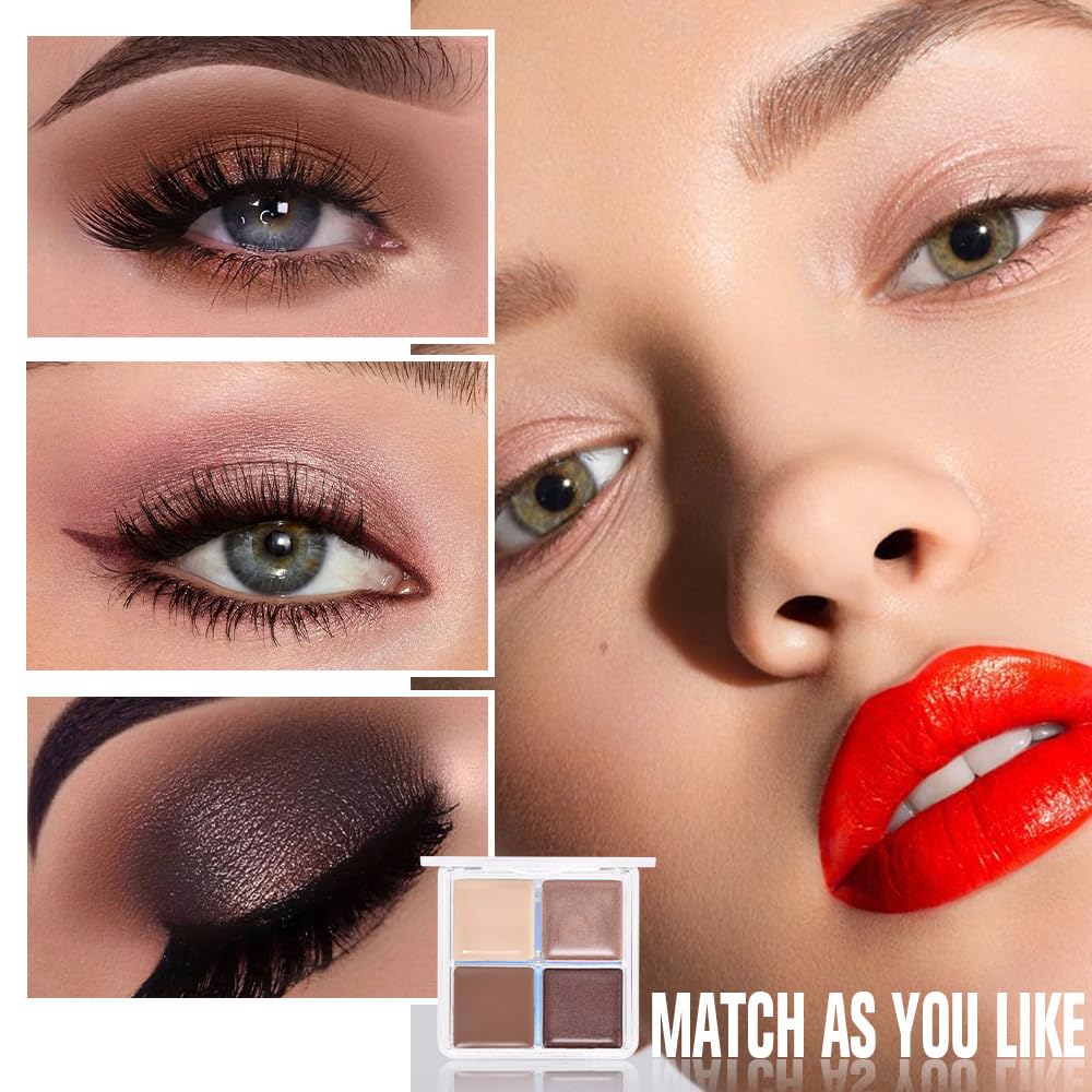 evpct Cream Eye Shadow Palette Makeup for Older Women, Beige Nude Antique Rose Cocoa Brown Taupe Mauve Metallic Shimmer Glitter Matte Eyeshadow Quad Palette Creme Eye Brightener Makeup, Smudge Proof