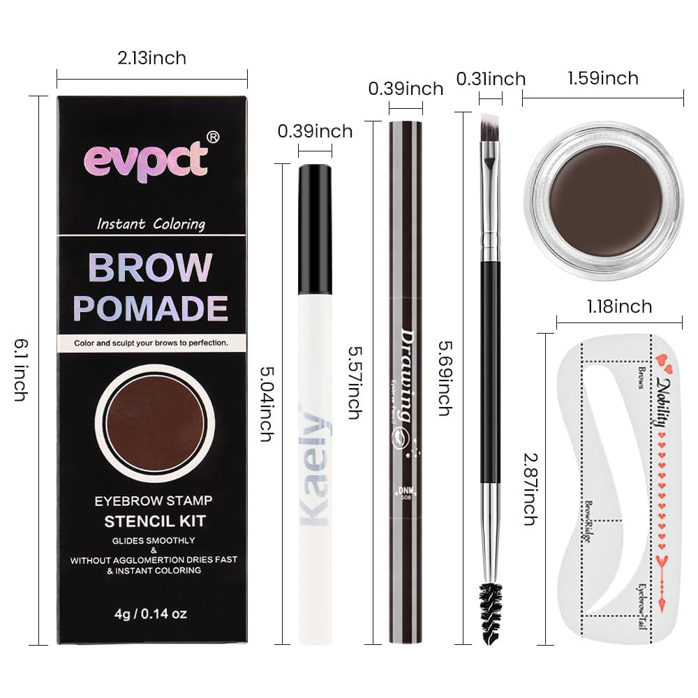 evpct Eyebrow Stencils Kit for Women Shaping, Eyebrow Shaper Makeup Kit, Eye Brow Stencil Shaper Tinting kits for Women, with Eyeliner, Eyebrows Pencil, Pomade, Brush and 10 Stencils, Kit04 DARK BROWN
