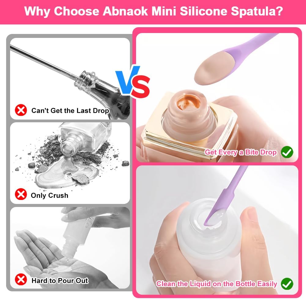 9 Pieces Mini Silicone Spatula-Makeup Spatula-Small Silicone Spatula-Thin Spatula Set for Skinny Openings-Abnaok Tiny Scraper for Jar,Kitchen Bottles,Cosmetic