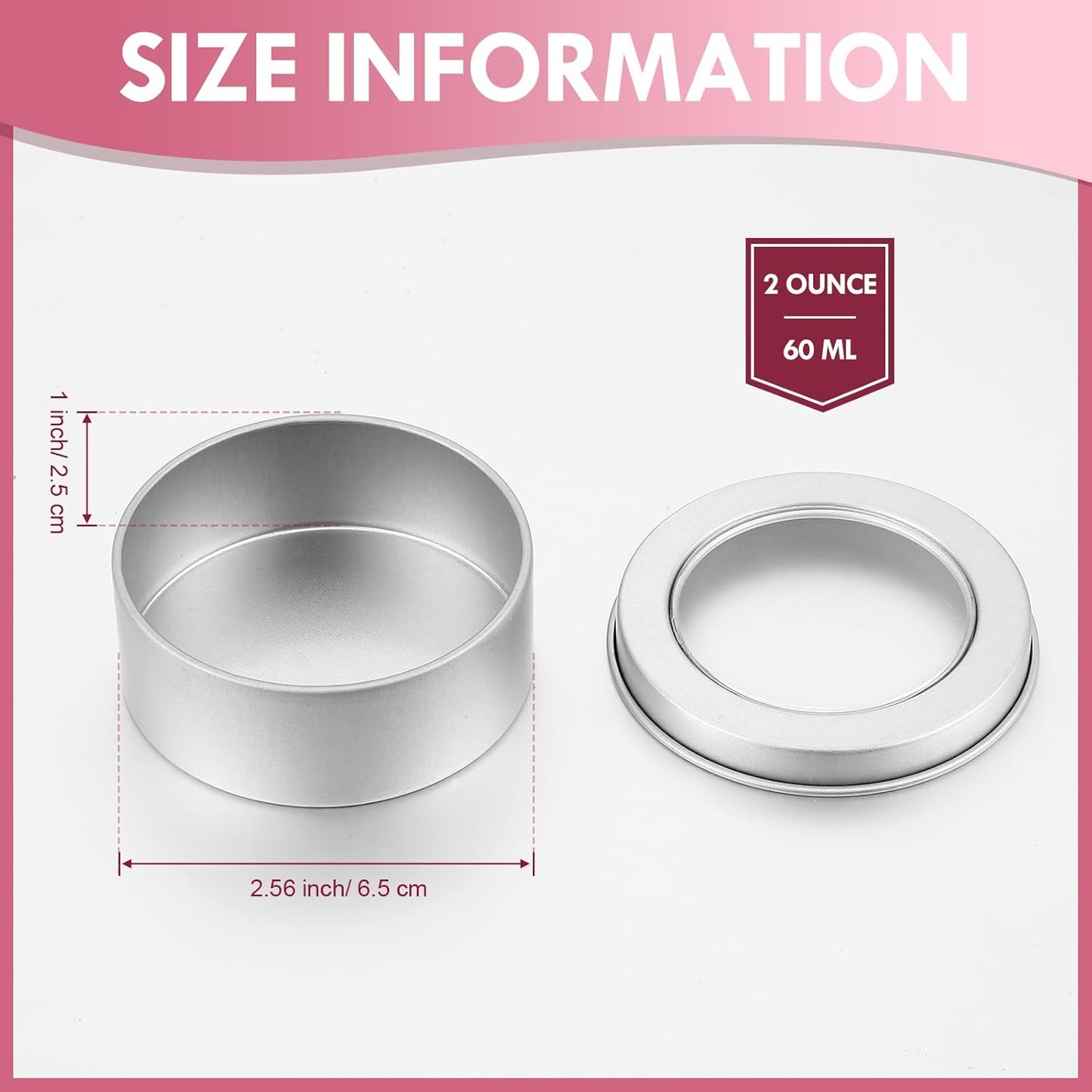 TecUnite 48 Pack 2 Ounce Metal Tin Cans Round Empty Container Salve Tins with Clear Lid for Kitchen, Office, Candles, Candies