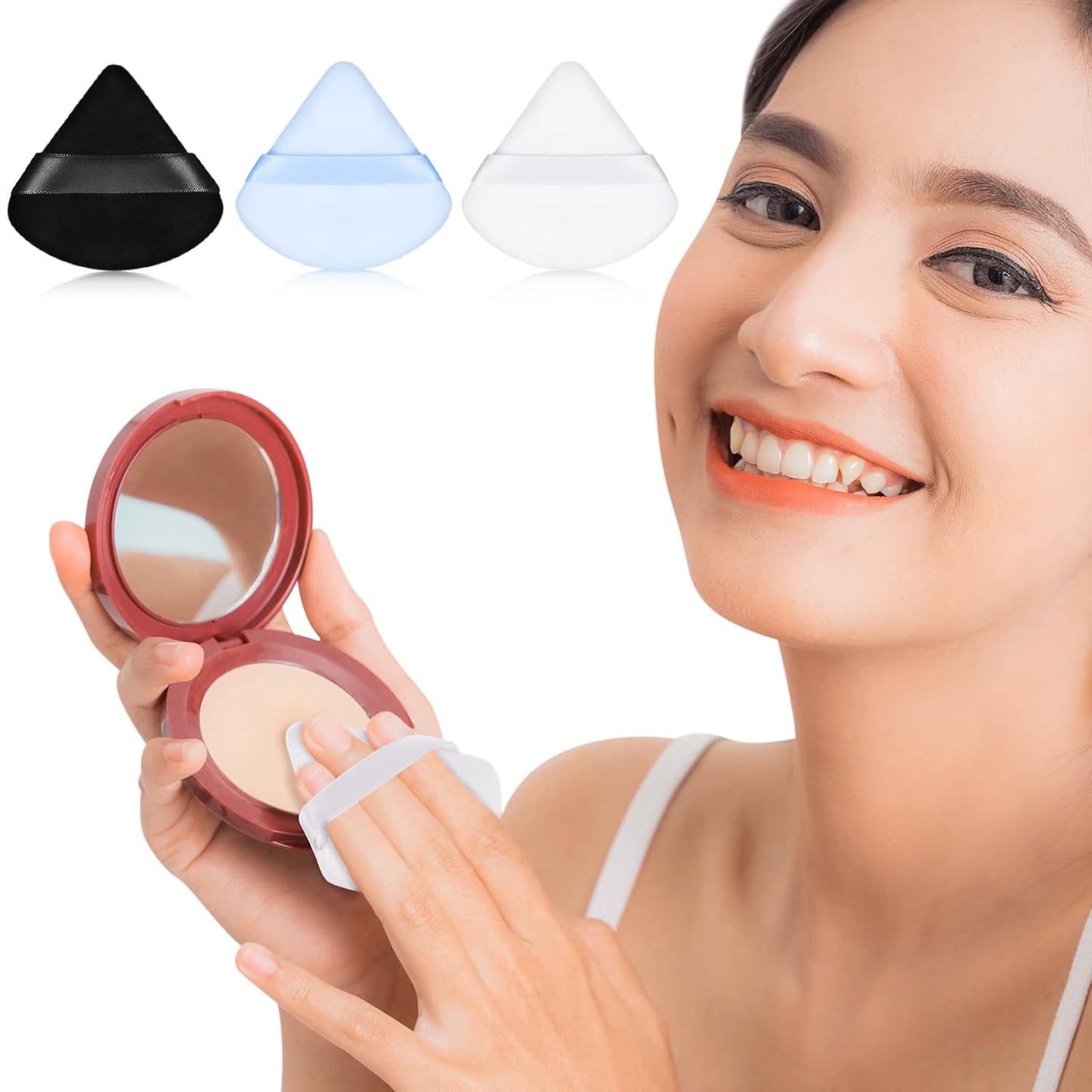 Maitys 12 Pieces Powder Puff Triangle Face Makeup Cosmetic for Loose Powder Soft Body Washable Reusable Foundation Sponge Mineral Wet Dry Makeup Tool for Women(Small,Black, White, Blue)