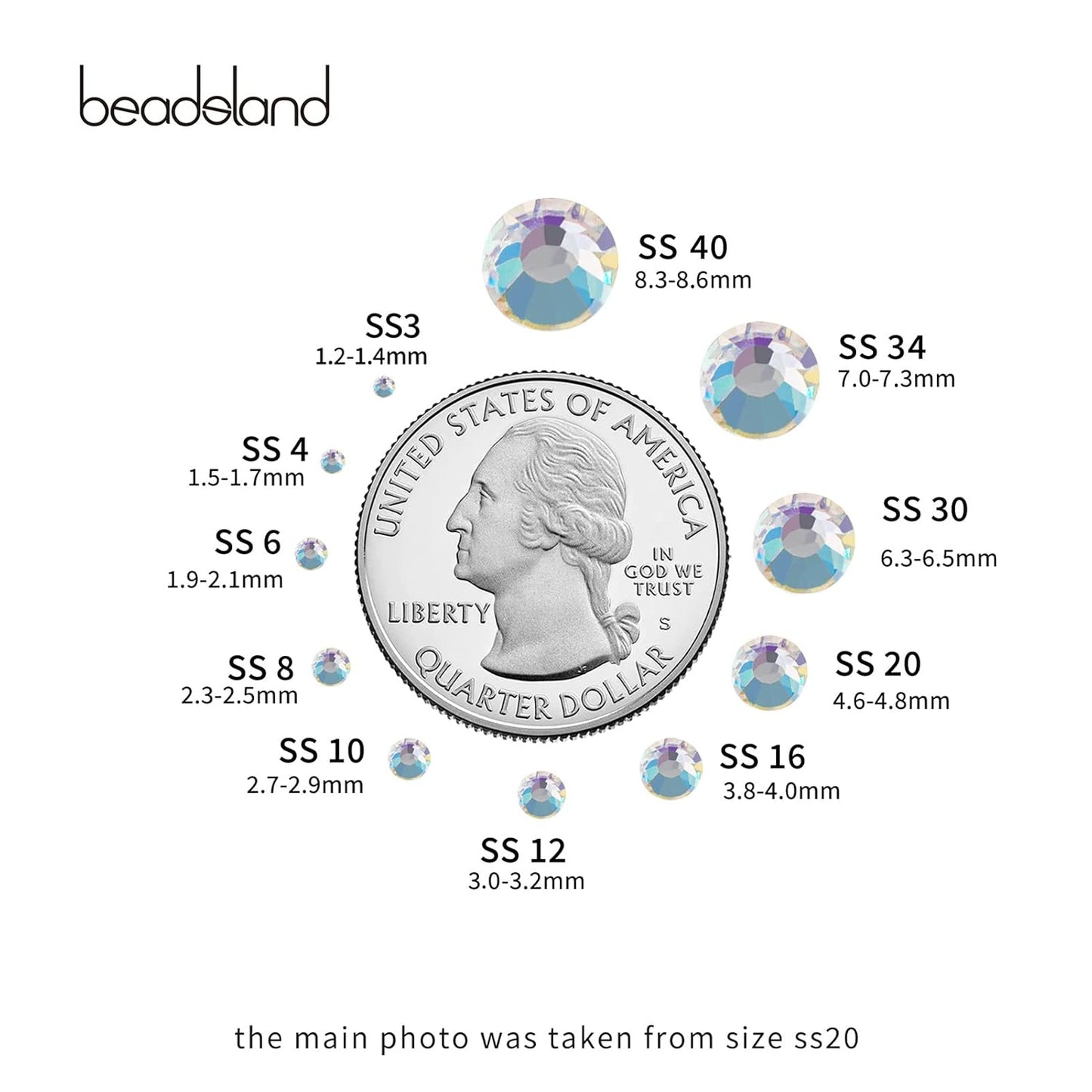 beadsland Flat Back Crystal Rhinestones Round Gems, Blue Moonlight (3.8-4.0mm) SS16/1440pcs