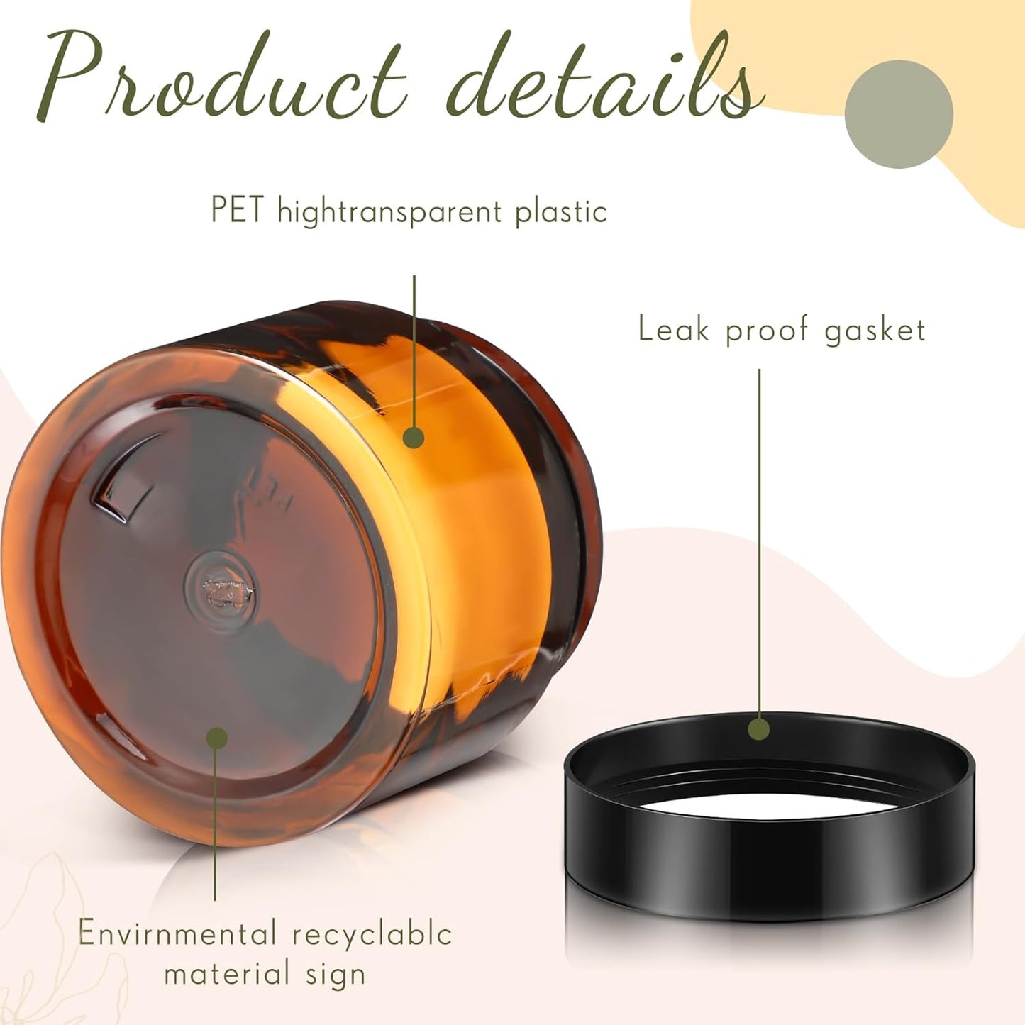 SATINIOR 24 Pieces Empty Clear Plastic Jars with Lids Round Storage Containers Wide Mouth for Beauty Product Cosmetic Cream Lotion Liquid Butter Craft and Food(Amber Lid,4 oz)