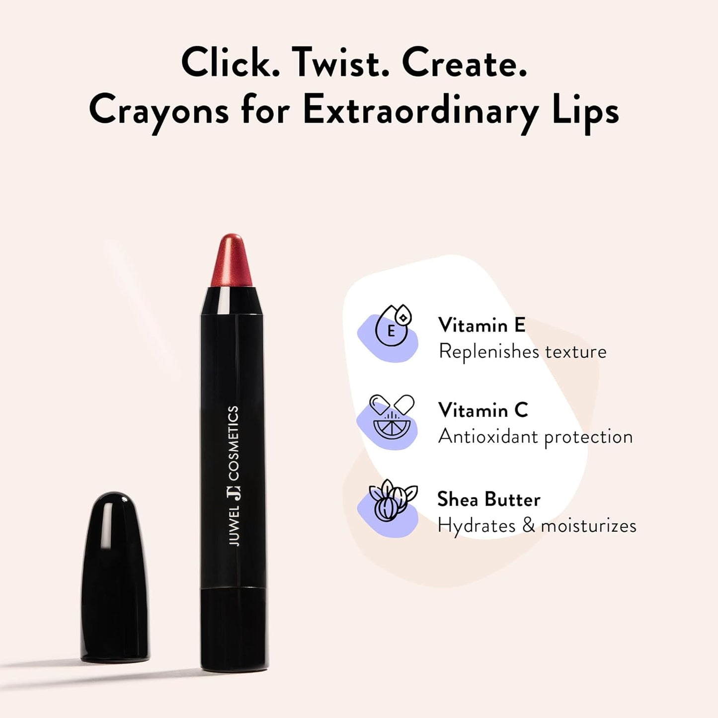 Juwel Cosmetics Retractable Lip Crayon, High Shine Long Lasting Lip Liner with Vitamins C & E, Shea & Cocoa Butter, Ultra Smooth Full Coverage Lipstick with Antioxidant Protection, Cognac