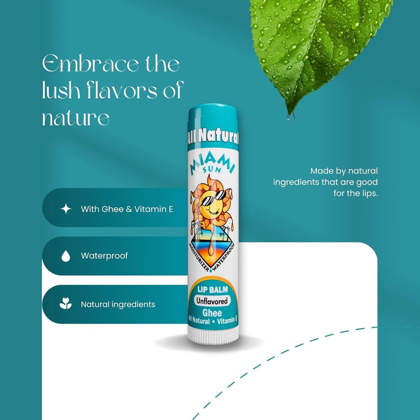 Miami Sun Natural Ghee Lip Balm, Hydrating Lip Treatment with Shea Butter & Beeswax, Organic & Non-Toxic, Best for Dry, Chapped Lips - Moisturizing, Healing, Chemical-Free Lip Repair (12 Pcs, Variety)