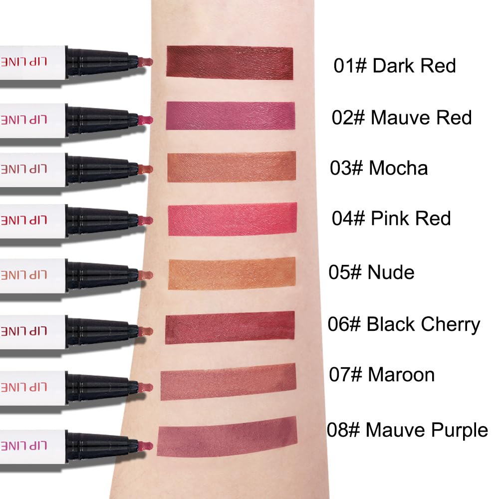 evpct Longwear Liquid Lip Liner Stain Marker Pen Long Lasting Waterproof, Mauve Red Matte Semi Permanent 24 Hour Lip Liner and Lipstick Combo, Korean Color Stay Lipliner All Day, Lips Stain peel off