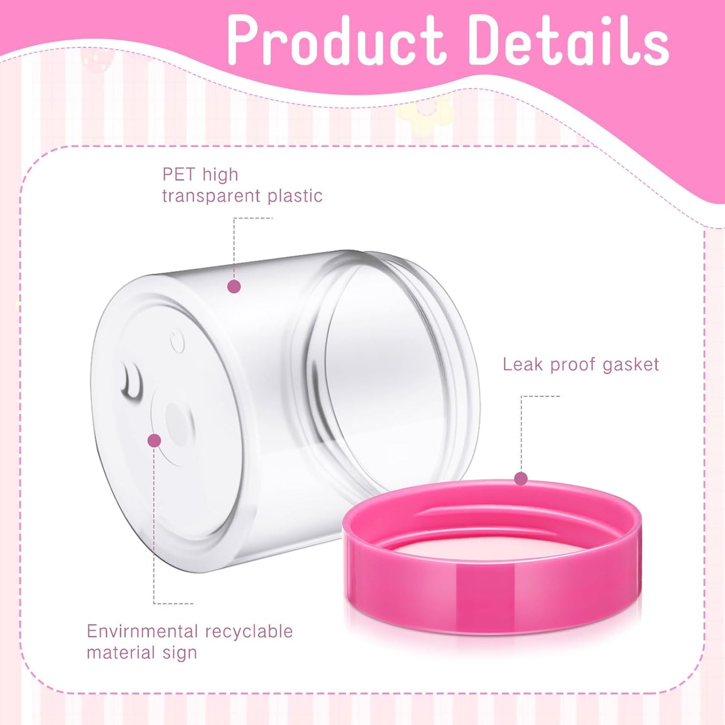 SATINIOR 100 Pcs Plastic Jars with Lids Small Containers Lids Wide Mouth Small Plastic Containers for Lotion Cream Rhinestones Body Butters Travel Storage(8 oz, Pink)