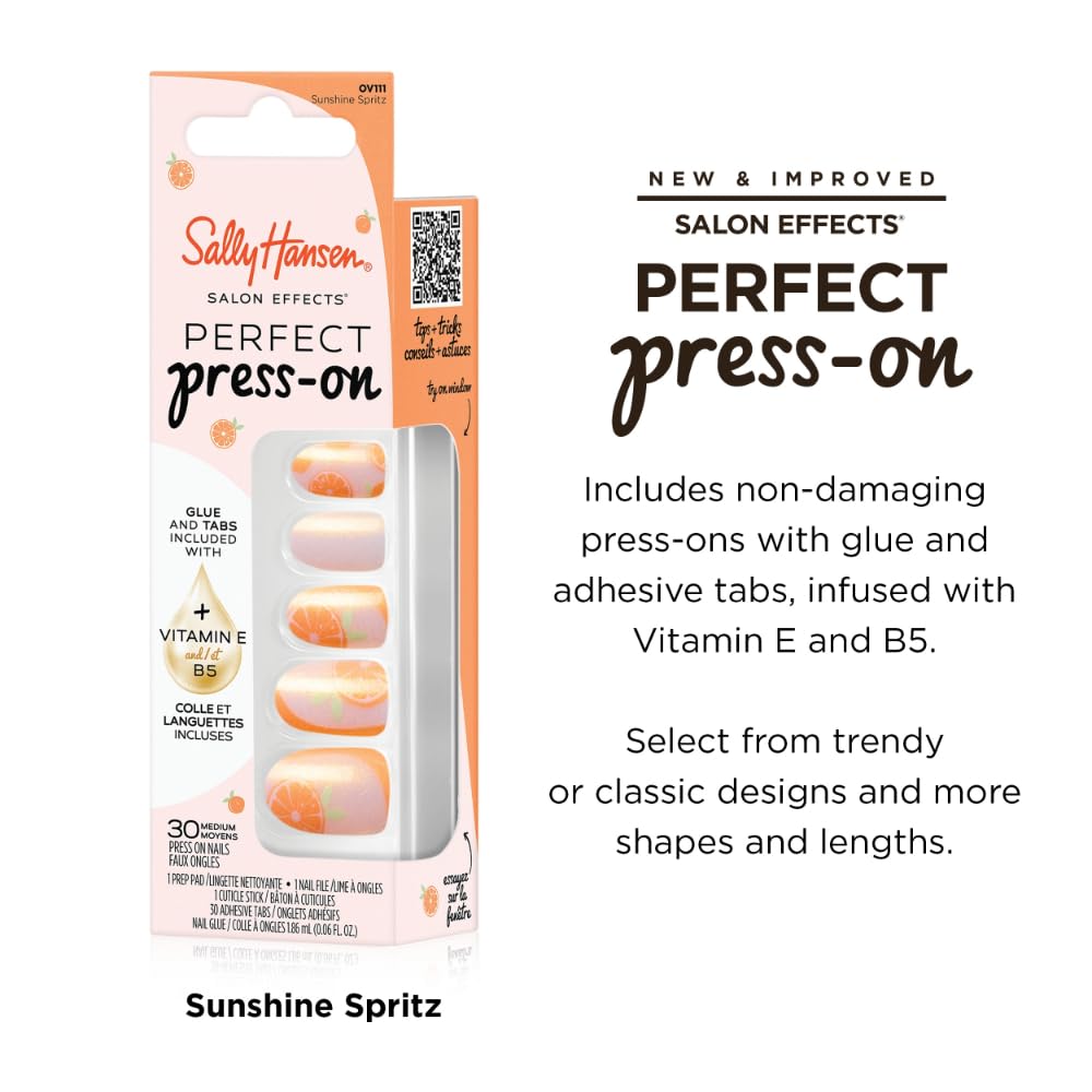 Sally Hansen Instant Cuticle Remover and Salon Effects Sunshine Spritz Press On Nails with Nail Glue and Adhesive Tabs