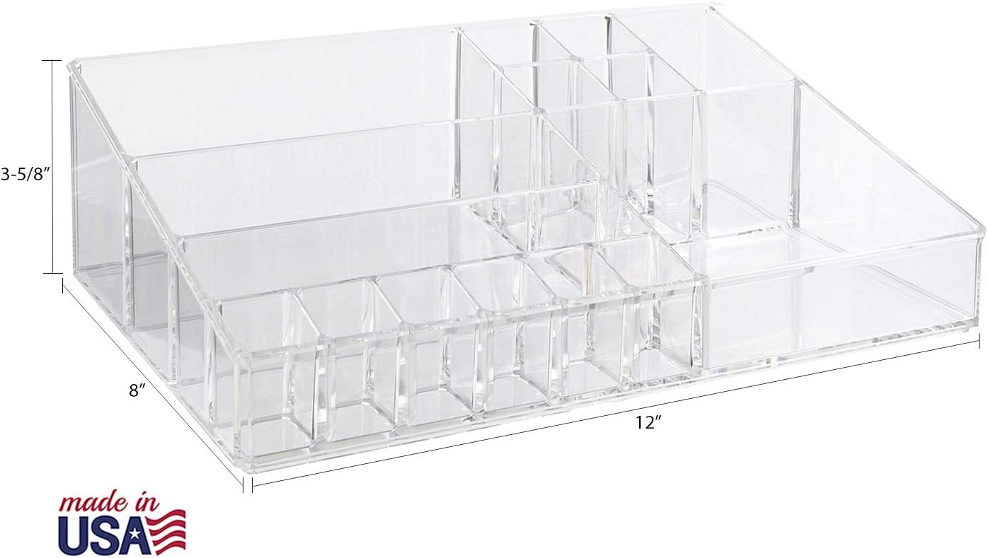 STORi Audrey Clear Vanity Makeup Organizer | 15-Compartment Holder for Brushes, Eyeshadow Palettes, & Beauty Supplies | Stacks on Audrey Storage Drawers | Made in USA