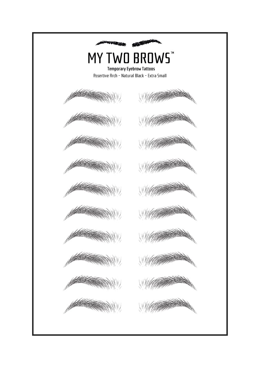 (10 pairs) Natural Black Temporary Eyebrow Tattoo - Extra Small Size - Waterproof & Smudgeproof - Assertive Arch Style Eyebrow Stickers - Sheet Lasts up to 30 Days - Won't Work on Existing Brows