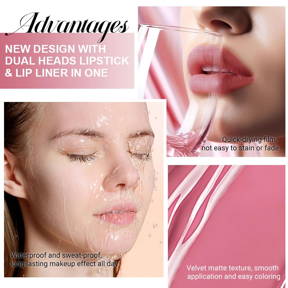 evpct 1Pcs Mauve Pink Matte Lip Liner and Liquid Lipstick Stain Makeup Set for Women, Light Mauve Long Lasting Smudge Proof Lipstick labiales matte mate larga duracion listip 24 hours originales, 35#